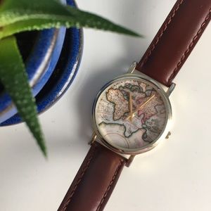 Urban Outfitters Gold World Map Watch